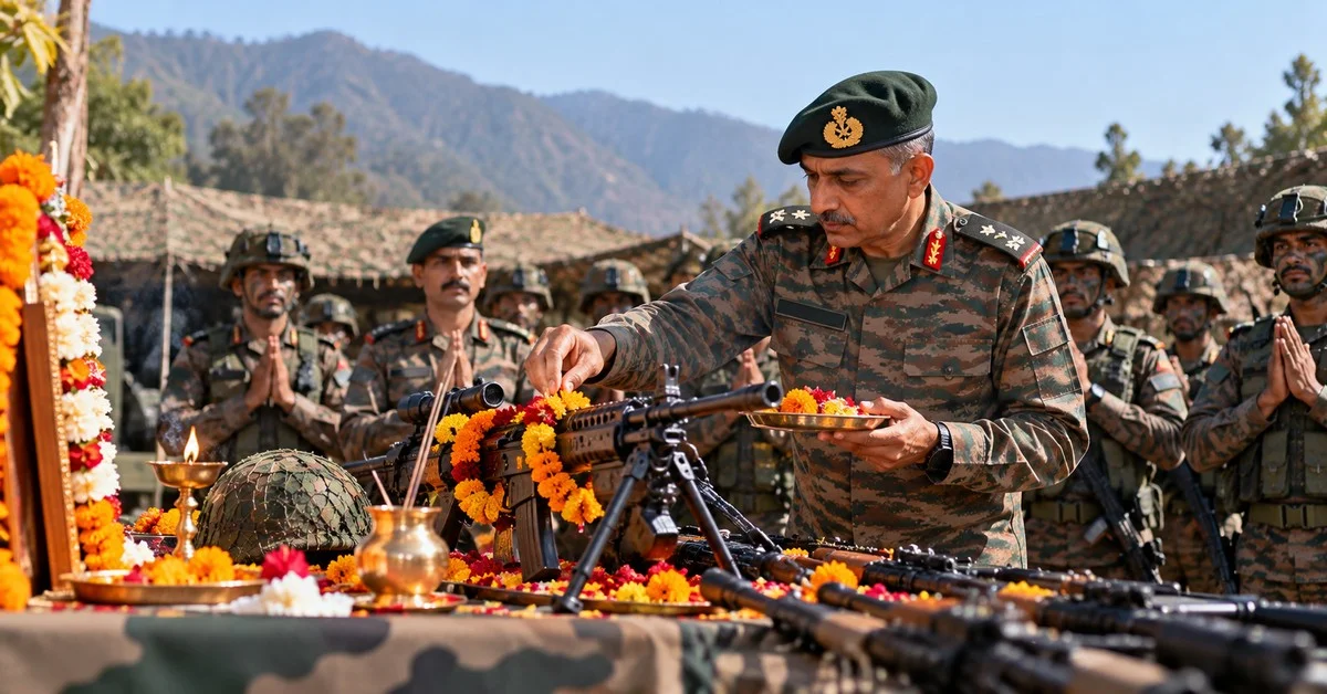 Lt Gen Pushpendra Singh Performs Shastra Pujan With Troops in Jammu Sector on Dussehra