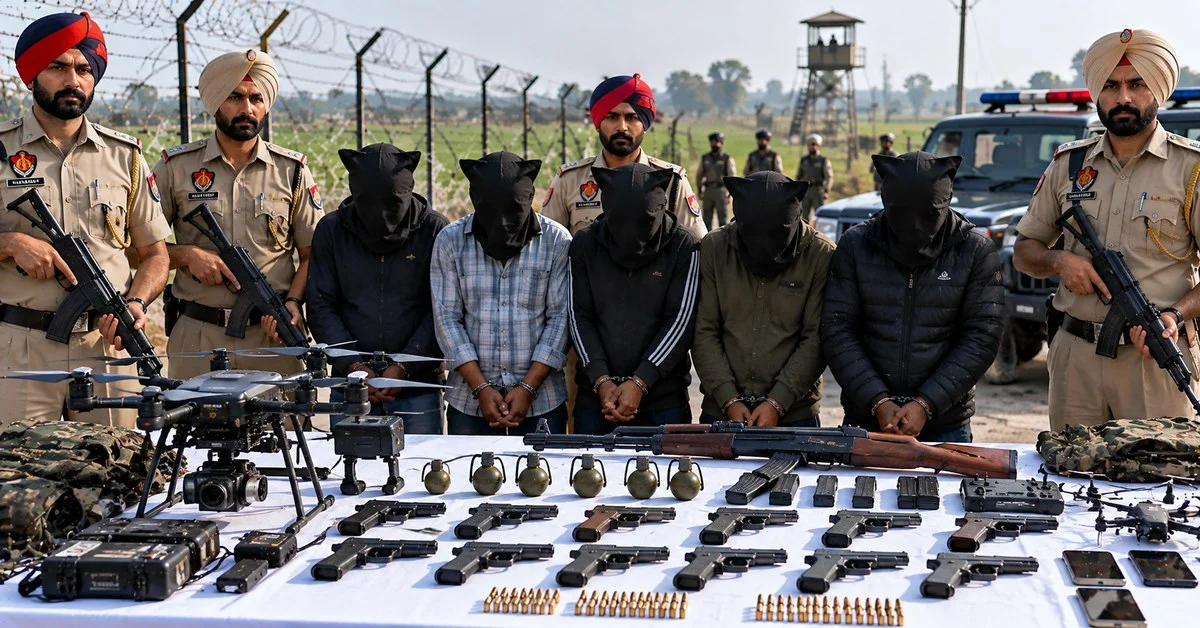 Punjab Police Bust Cross-Border Drone Arms Smuggling Module in Amritsar, 5 Arrested With Rifle, Grenades and 13 Pistols