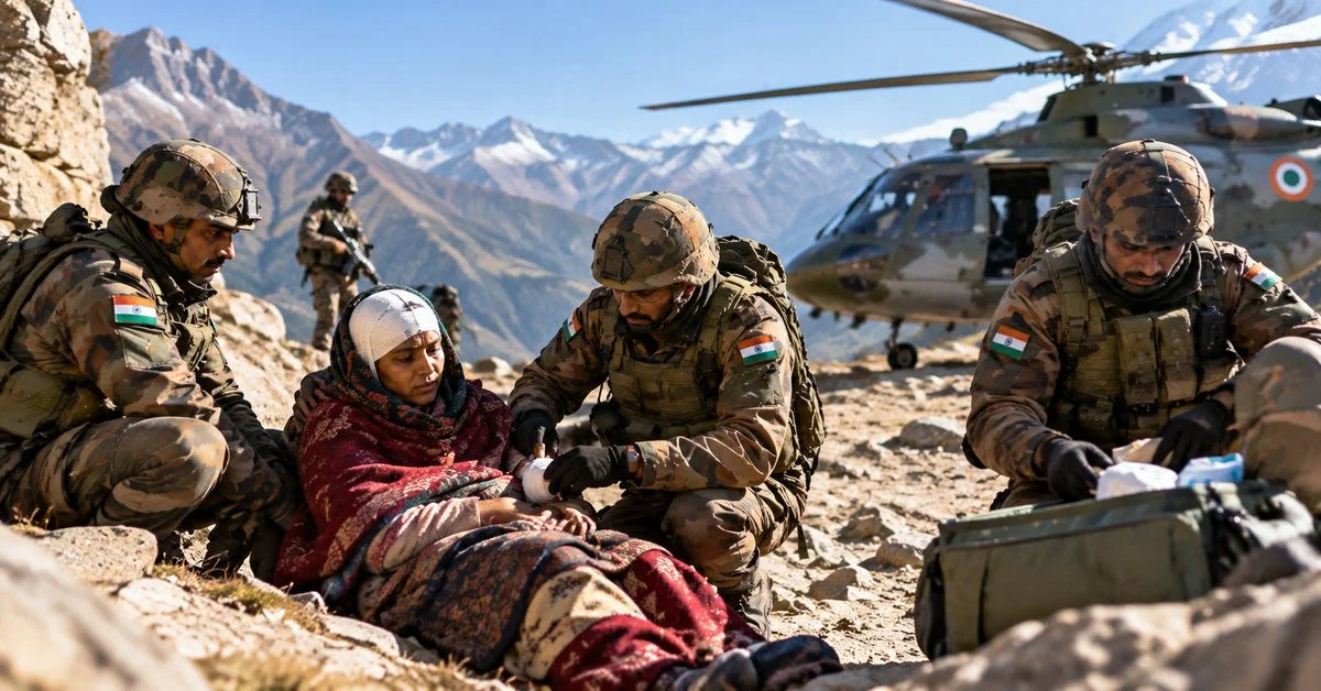 Army Soldiers Treat Injured Woman on Udhampur Hilltop and Carry Her Down to Safety